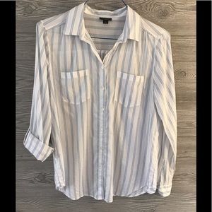 Ann Taylor Factory Blue Striped Button Down